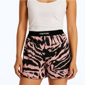 TOM FORD VELVET TRIMMED ZEBRA PRINT STRETCH SATIN BOXER SHORTS IN PINK